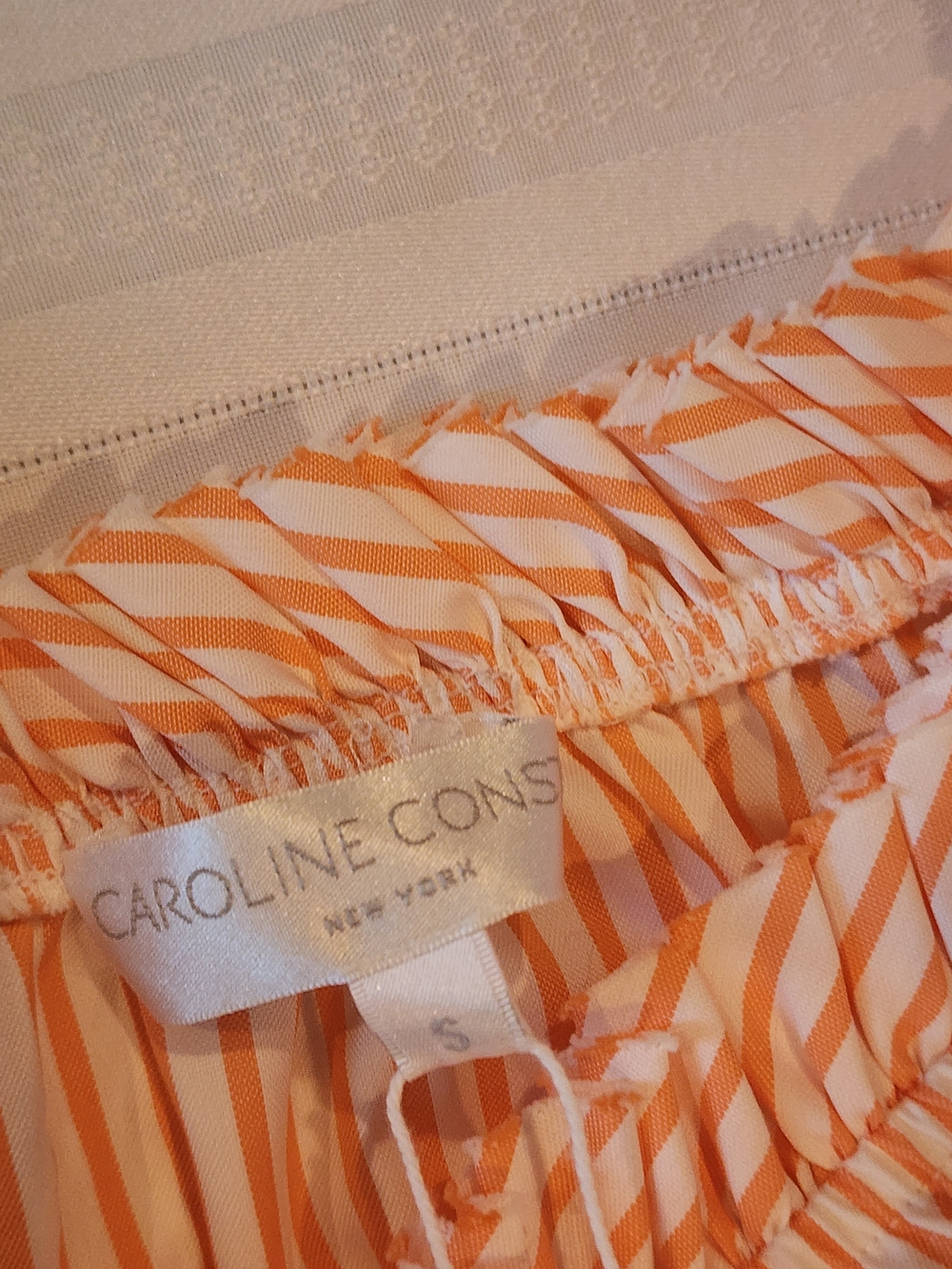 Neiman Marcus Peach and White Striped Off-Shoulder Skirt - Picture 3 of 5